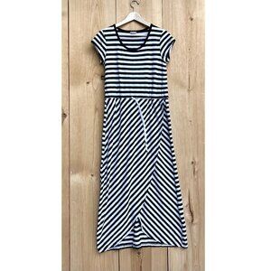 Talbots Short Sleeve Black White Striped Long Tee Shirt Dress Sz Medium